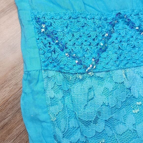 🧚‍♂️Tiki Palm Turquoise Sequined & Embroidered Lace Skirt Large - Picture 6 of 13